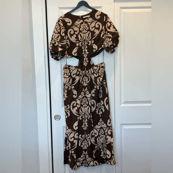 Abercrombie & Fitch Brown, Tan, & Cream Side Cutout Maxi Dress with Pockets XL - Picture 7 of 7